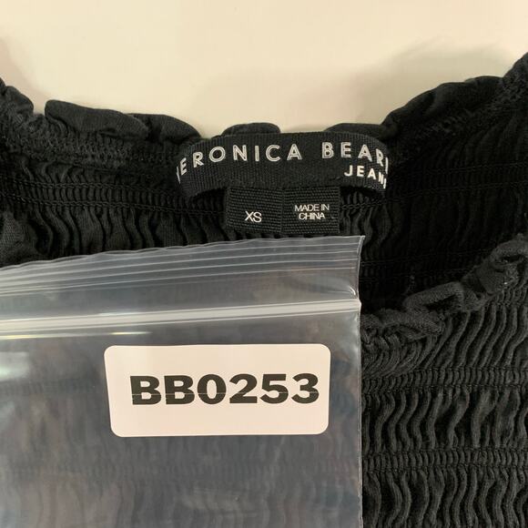 Veronica Beard XS Langston Smocked Top Black Puff Sleeve Whimsygoth *flaw - Picture 4 of 9